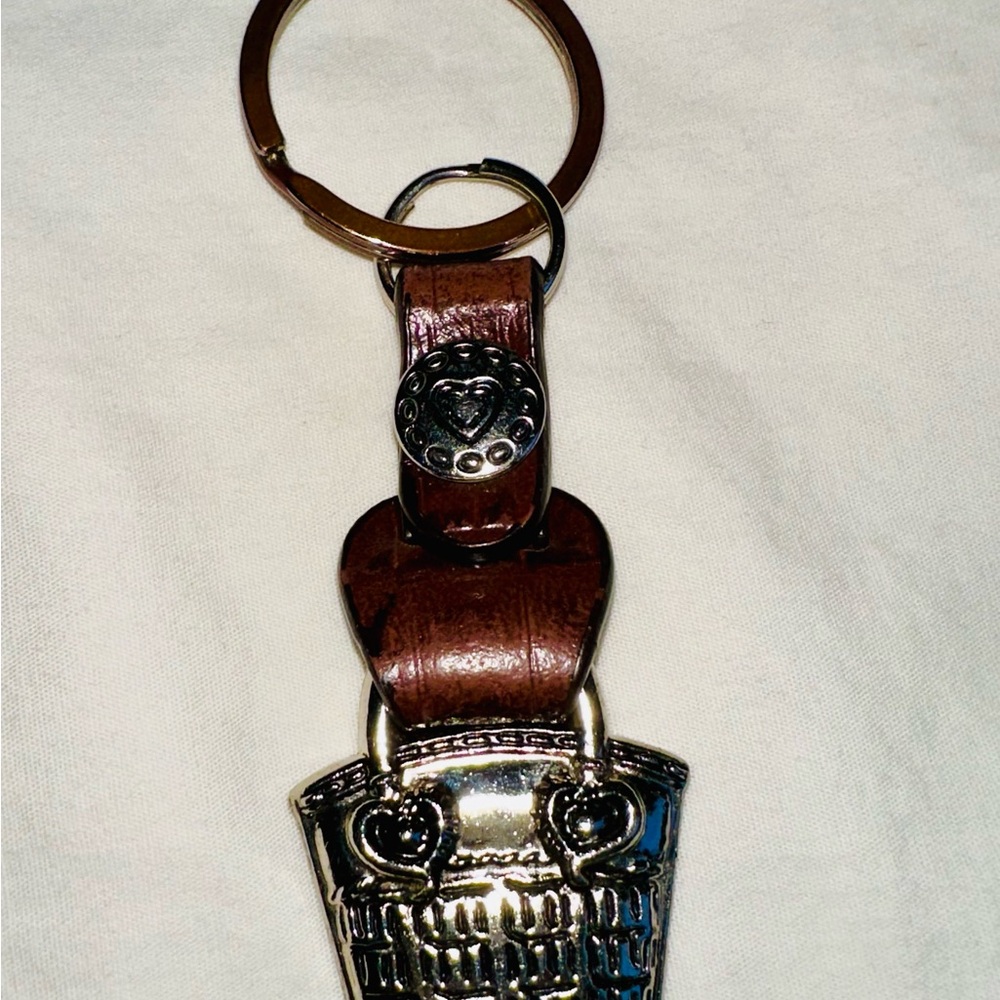 Brighton Silver and Brown heavy duty Keychain with Leather Strap.